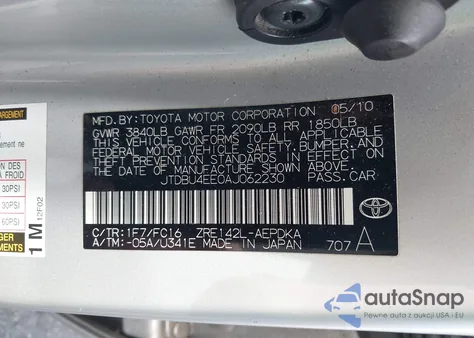 2010 Toyota Corolla Le from USA, damaged, VIN JTDBU4EE0AJ062230